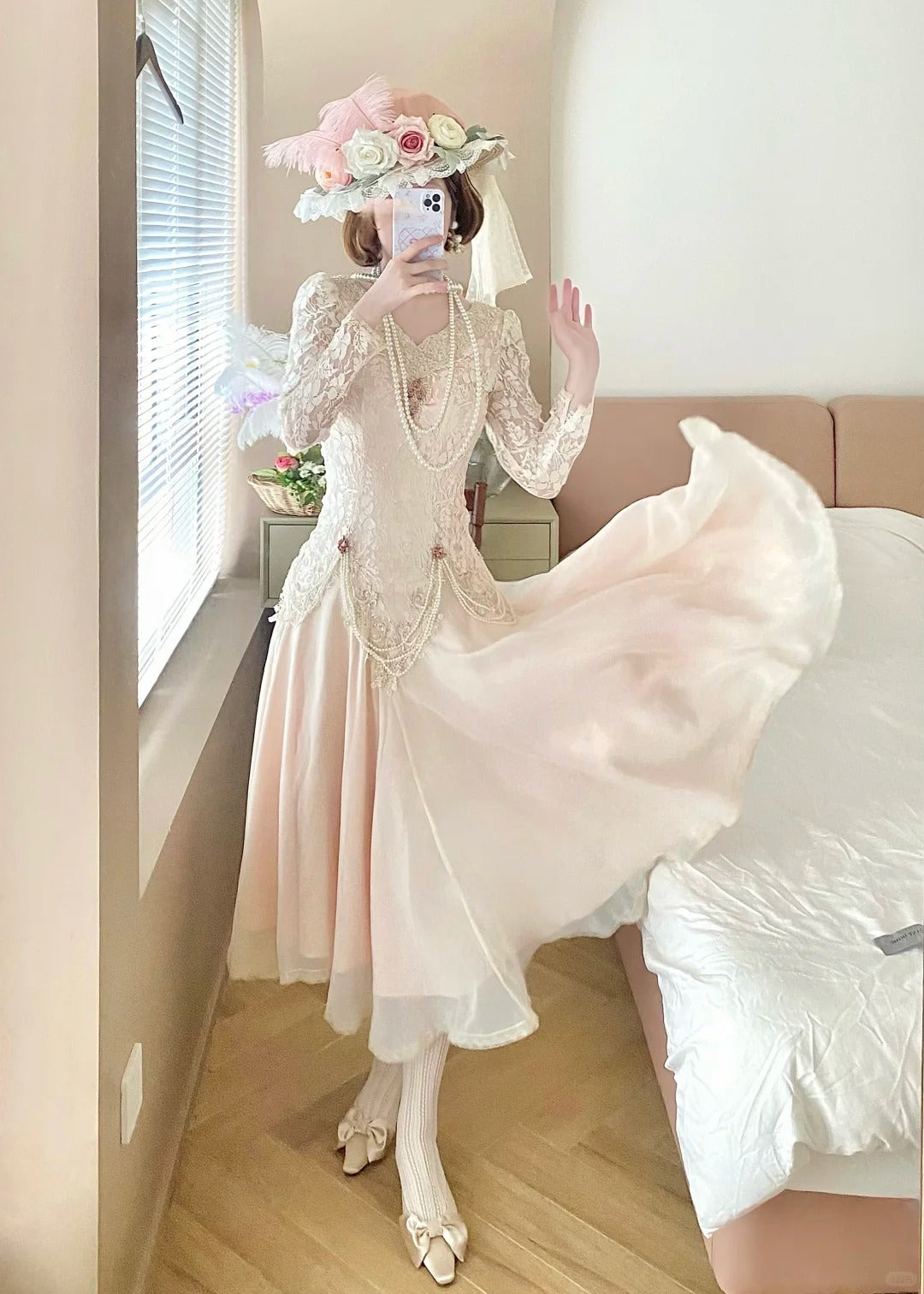 Elegant Prom Dress V-neck Pleated Lace Date Dress Party Dress  D2859