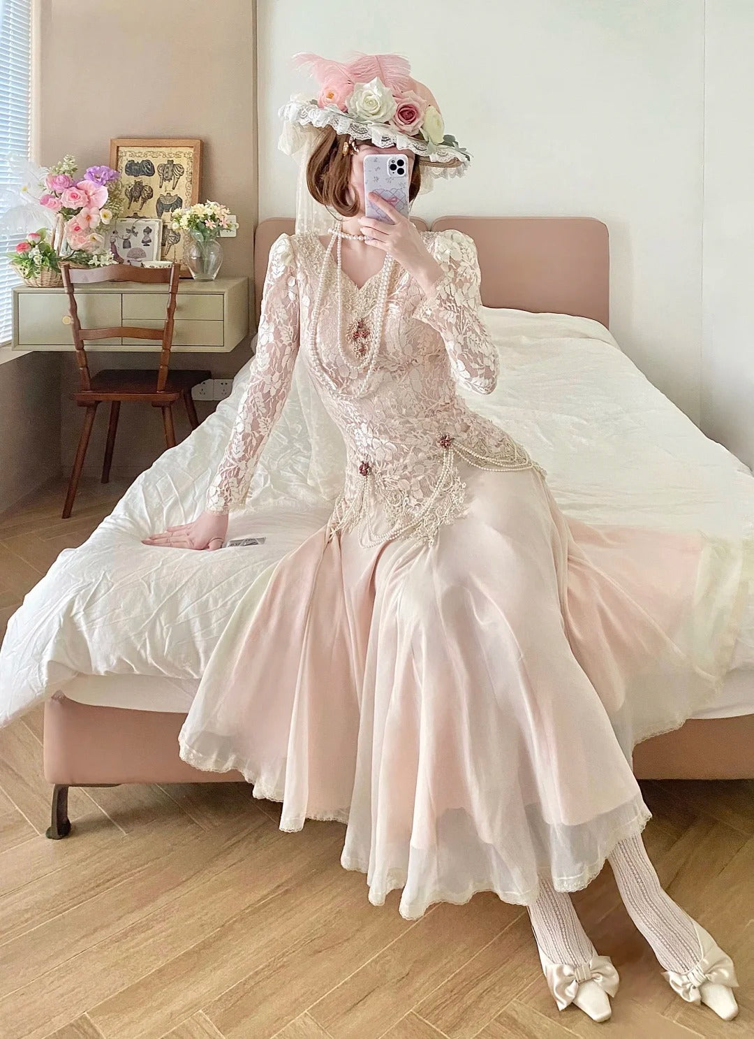 Elegant Prom Dress V-neck Pleated Lace Date Dress Party Dress  D2859