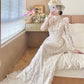 Elegant A Line High Collar Lace Wedding Dress  D2861