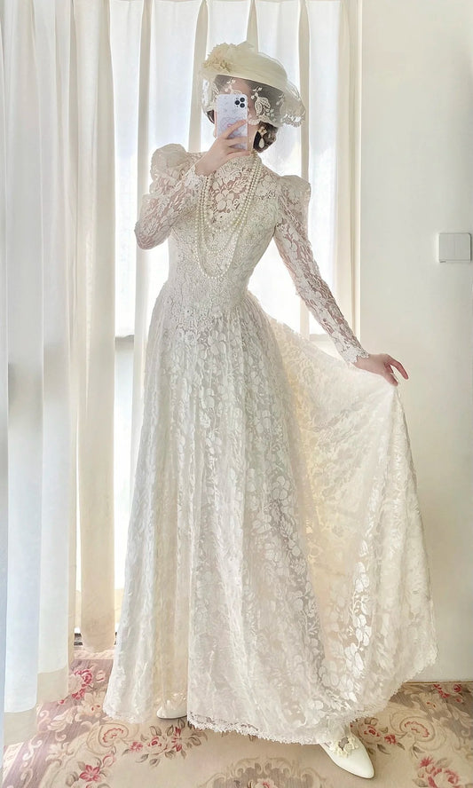 Elegant A Line High Collar Lace Wedding Dress  D2861