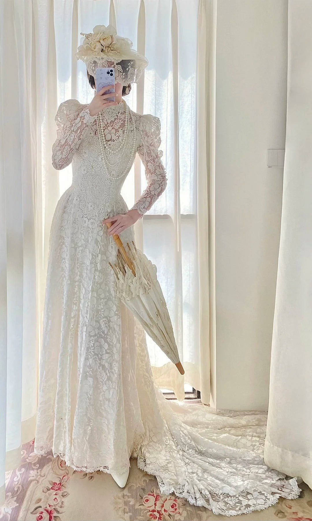 Elegant A Line High Collar Lace Wedding Dress  D2861