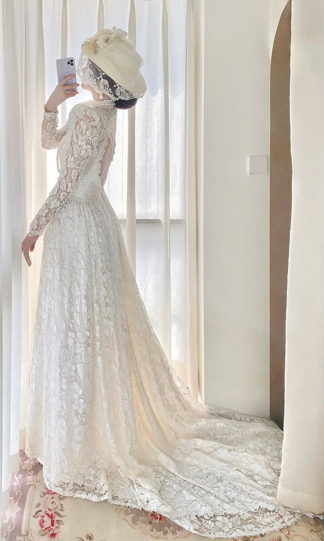 Elegant A Line High Collar Lace Wedding Dress  D2861