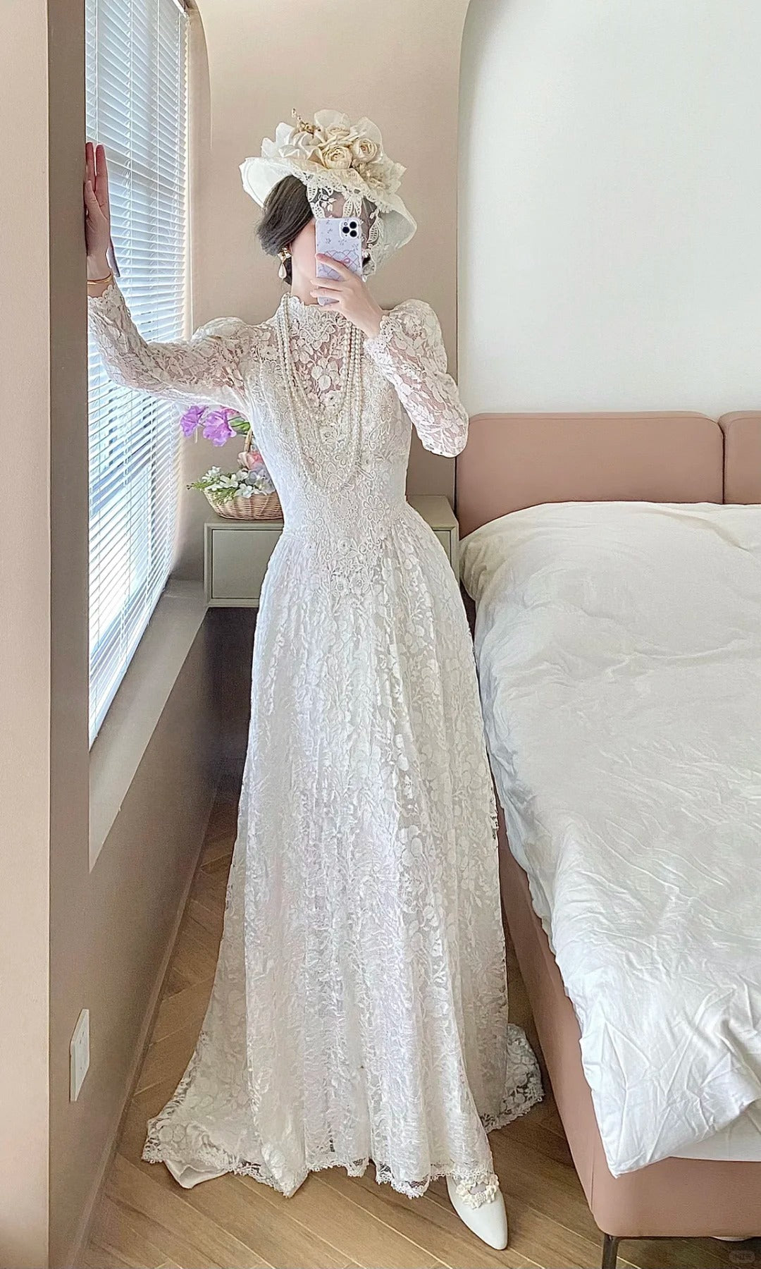 Elegant A Line High Collar Lace Wedding Dress  D2861