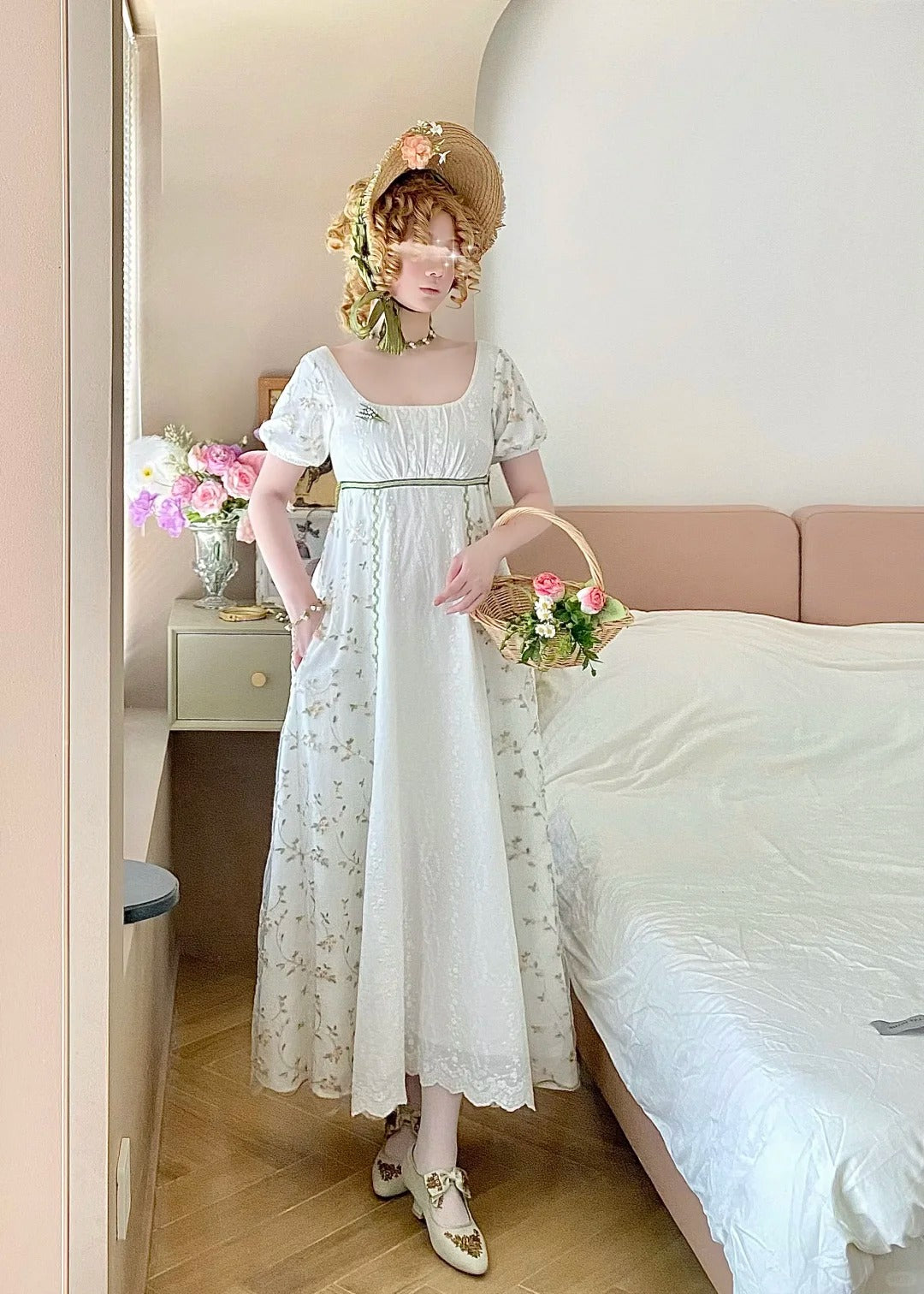 Sweet Summer Dress A Line Square Neck Pleated Women Dress Date Dress   D2862