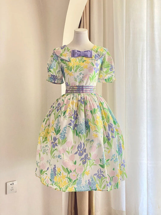 Cute Summer Dress Crew Neck Print Women Dress Birthday Party Dress    D2864