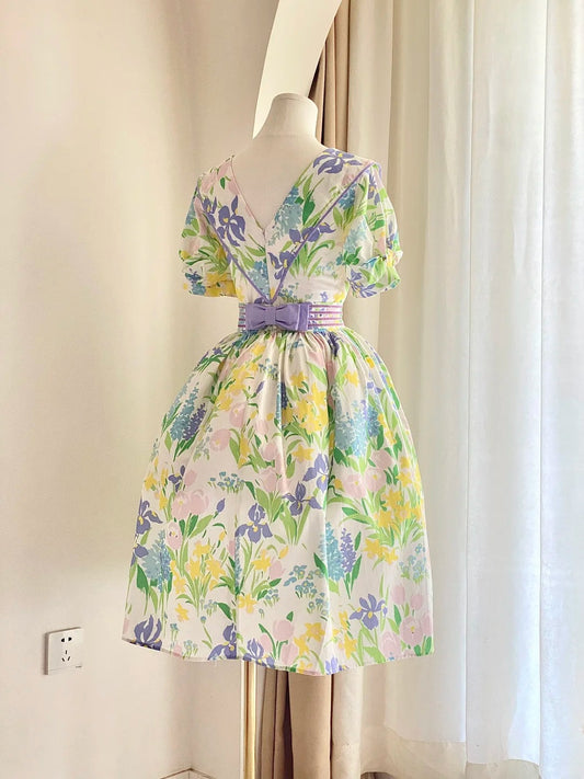 Cute Summer Dress Crew Neck Print Women Dress Birthday Party Dress    D2864