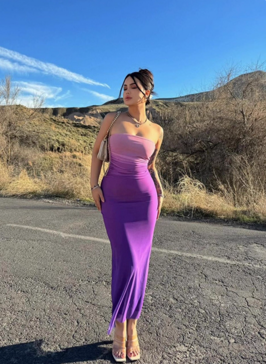 Pretty Summer Dress Strapless Fitted Gradient Women Dress Vacation Dress Party Dress    D2873