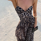 Stunning Summer Dress Spaghetti Straps Leopard Print Women Dress Vacation Outfits Party Dress   D2878