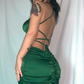 Sexy Summer Dress Spaghetti Straps Pleated Backless Women Dress Vacation Outfits Party Dress   D2880