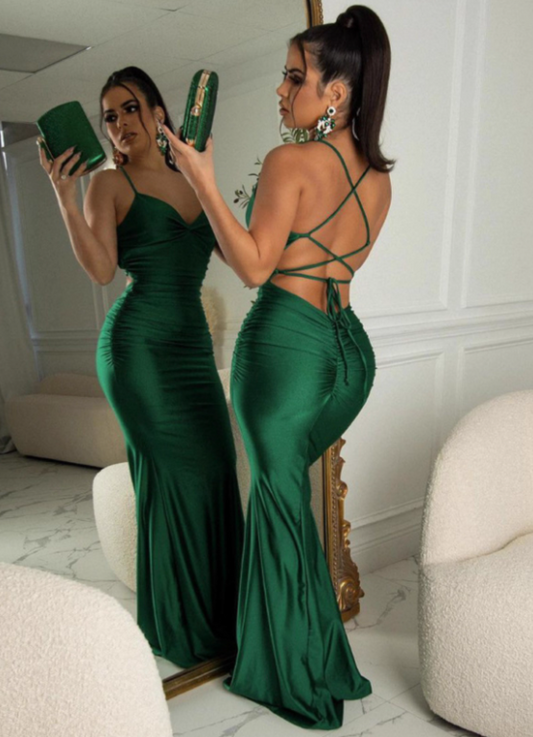 Sexy Summer Dress Spaghetti Straps Pleated Backless Women Dress Vacation Outfits Party Dress   D2880