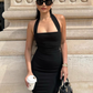 Minimalist Summer Dress Black Halter Ankle Length Women Dress Vacation Outfits Casual Dress     D2883