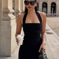 Minimalist Summer Dress Black Halter Ankle Length Women Dress Vacation Outfits Casual Dress     D2883