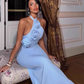 Elegant Summer Dress Halter Backless Women Dress Vacation Outfits Black Girl Outfits  D2885