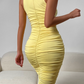 Casual Summer Dress Pleated Fitted Women Dress Vacation Outfits Black Girl Outfits     D2886