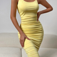 Casual Summer Dress Pleated Fitted Women Dress Vacation Outfits Black Girl Outfits     D2886