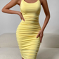 Casual Summer Dress Pleated Fitted Women Dress Vacation Outfits Black Girl Outfits     D2886