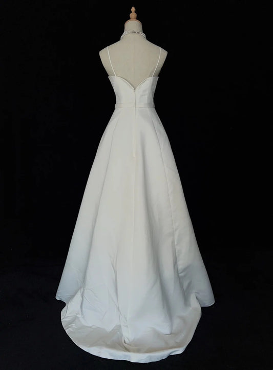 Minimalist A Line Spaghetti Straps Wedding Dress    D2892