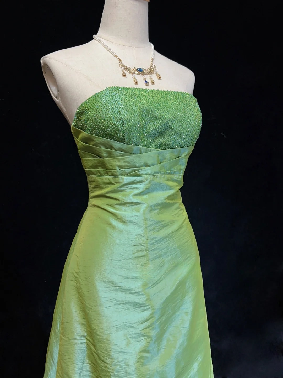 Pretty Prom Dress A Line Strapless Pleated Beaded Evening Dress Gala Dress   D2898