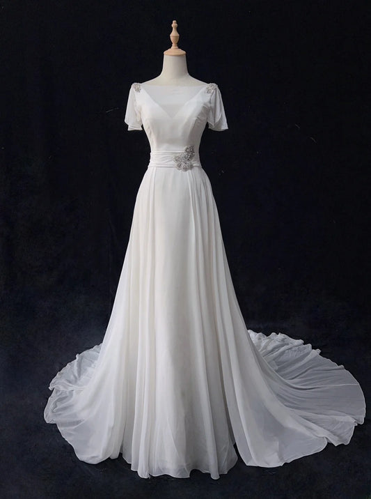 Elegant Prom Dress A Line Crew Neck Pleated Gala Dress Evening Dress   D2899