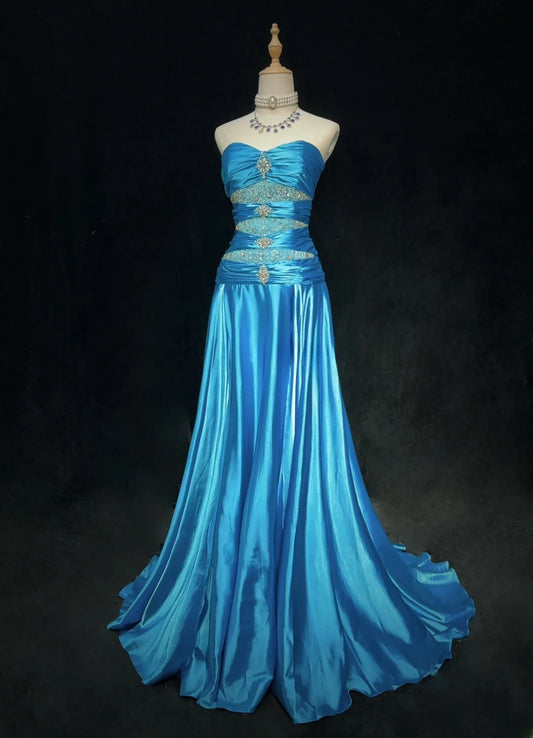 Stunning Prom Dress Blue A Line Sweetheart Pleated Gala Dress Evening Dress    D2900