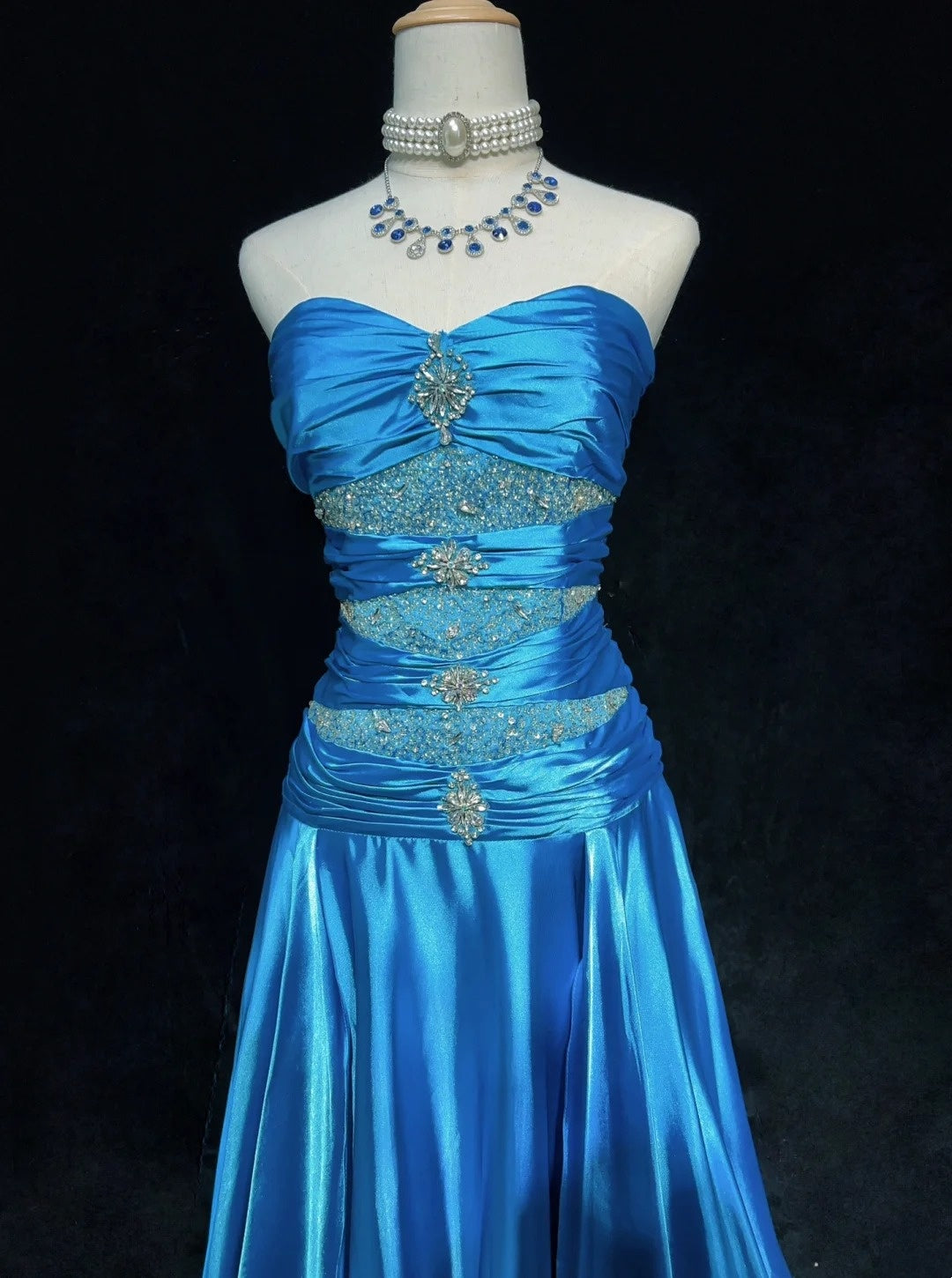 Stunning Prom Dress Blue A Line Sweetheart Pleated Gala Dress Evening Dress    D2900