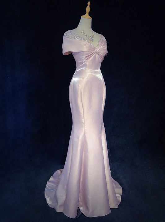 Sweet Prom Dress V-neck Pleated Mermaid Gala Dress Evening Dress Birthday Dress    D2902
