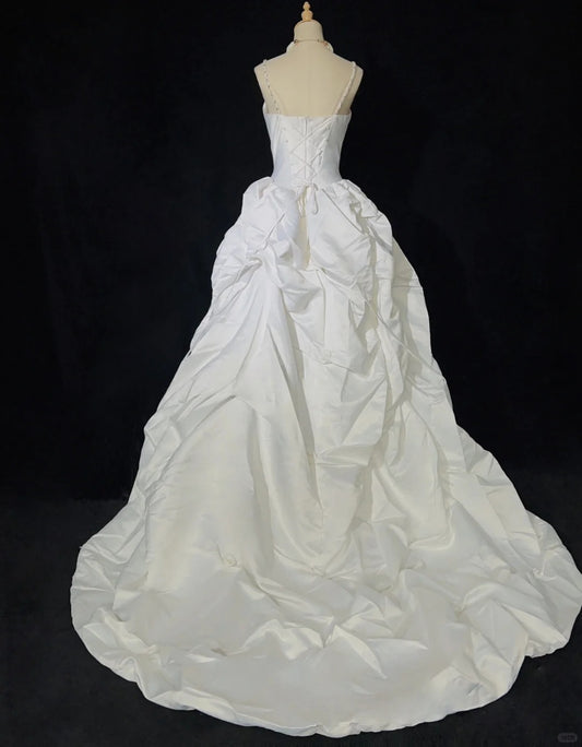 Elegant Spaghetti Straps Pleated Beading Wedding Dress Ball Gown  D2905