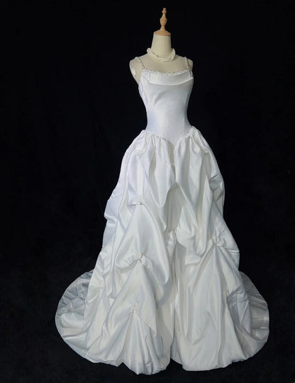 Elegant Spaghetti Straps Pleated Beading Wedding Dress Ball Gown  D2905