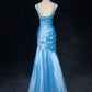 Charming Prom Dress Blue Spaghetti Straps Pleated Mermaid Evening Dress Gala Dress Party Dress   D2906