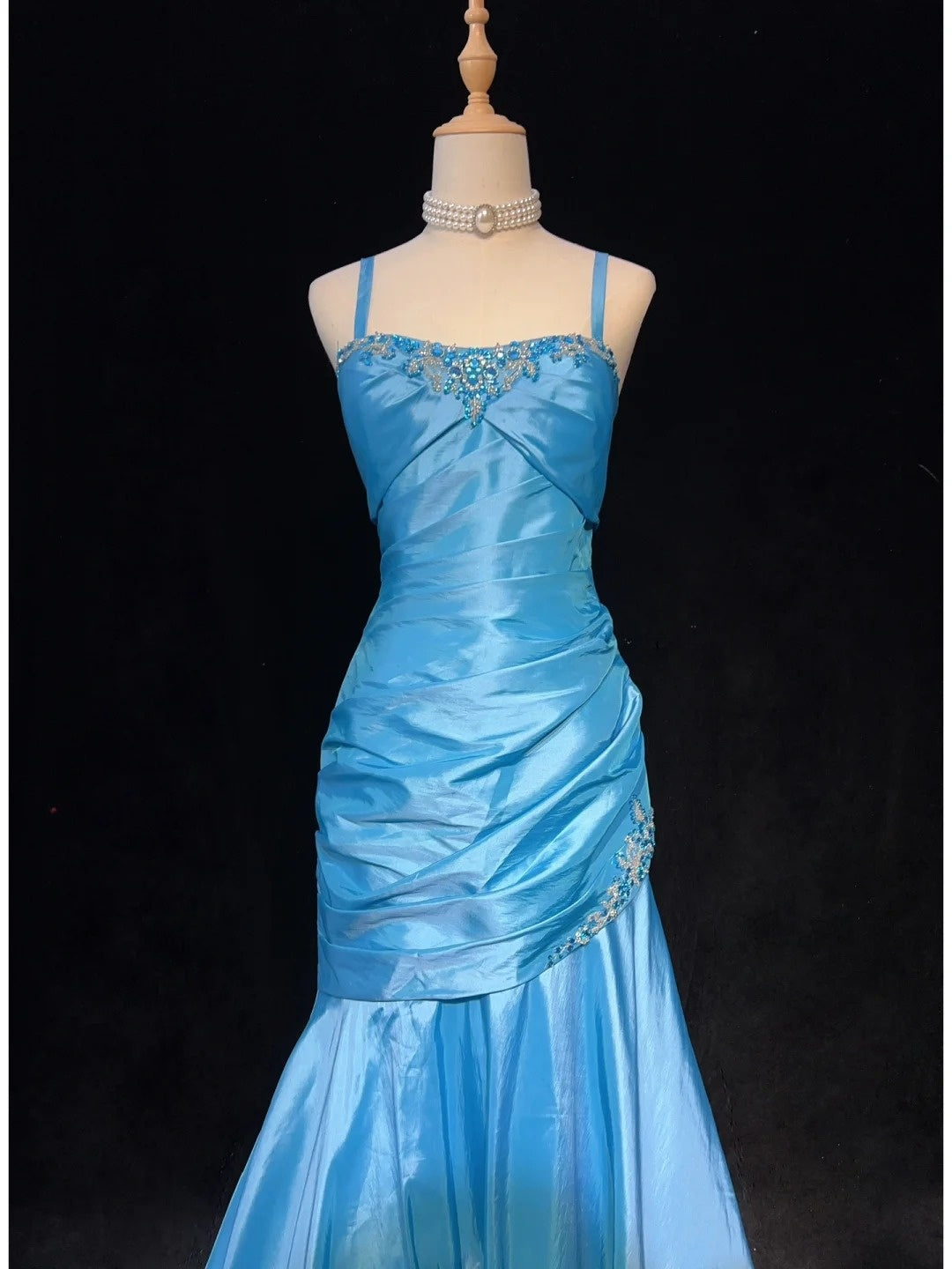 Charming Prom Dress Blue Spaghetti Straps Pleated Mermaid Evening Dress Gala Dress Party Dress   D2906