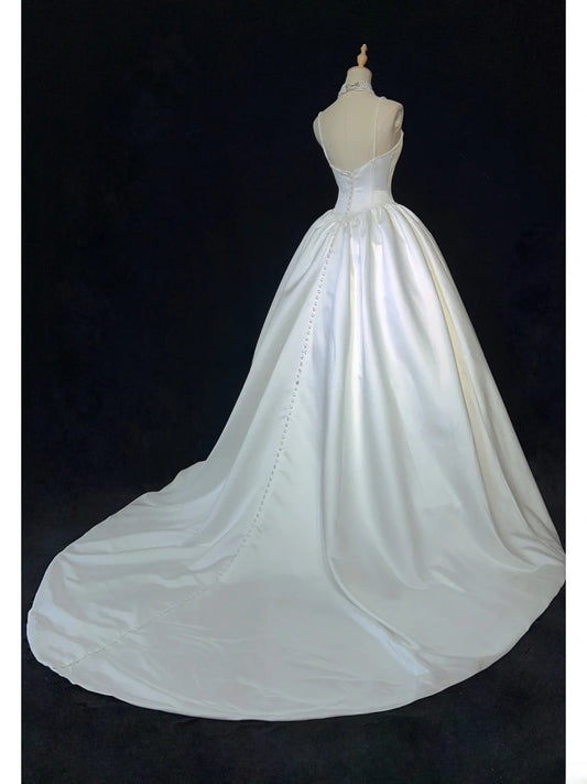 Elegant Spaghetti Straps Pearl Wedding Dress Ball Gown  D2908