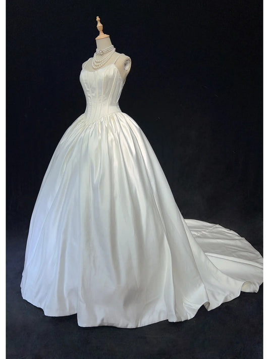 Elegant Spaghetti Straps Pearl Wedding Dress Ball Gown  D2908