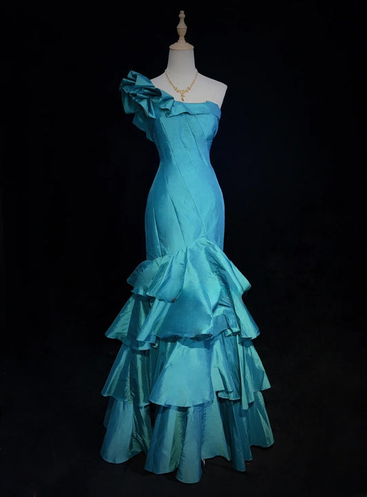 Beauty Prom Dress One Shoulder Pleated Tiered Mermaid Evening Dress Gala Dress Party Dress   D2909