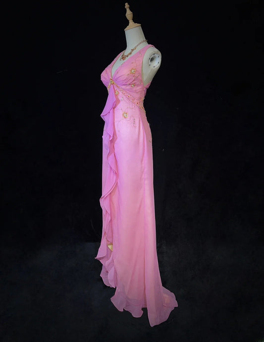 Sweet Prom Dress V-neck Pleated Ruffle Evening Dress Gala Dress    D2913
