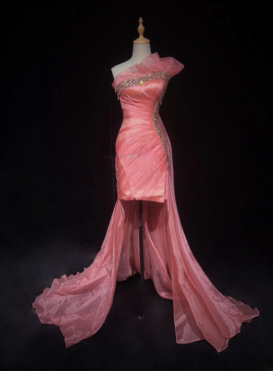 Sweet Prom Dress One Shoulder Pleated Evening Dress Gala Dress Cocktail Dress    D2914