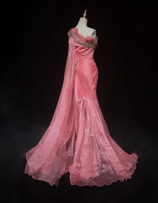 Sweet Prom Dress One Shoulder Pleated Evening Dress Gala Dress Cocktail Dress    D2914