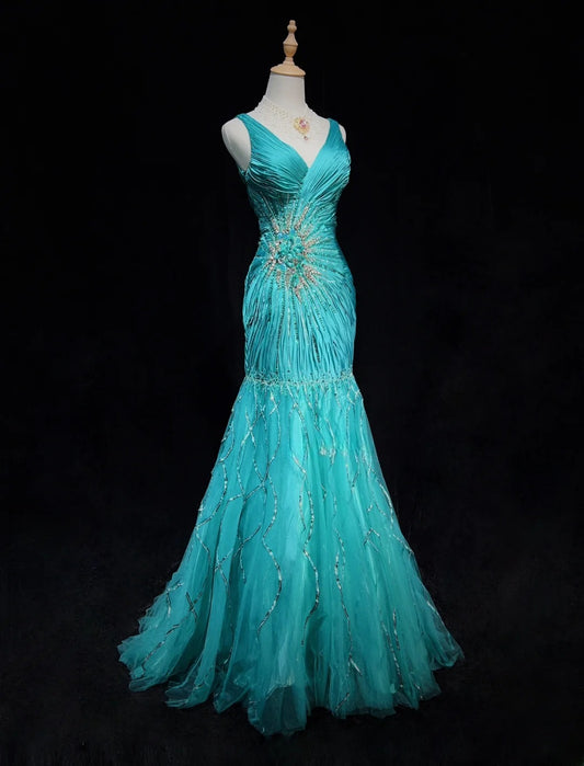 Stunning Prom Dresses V-neck Pleated Mermaid Evening Dress Gala Dress   D2916