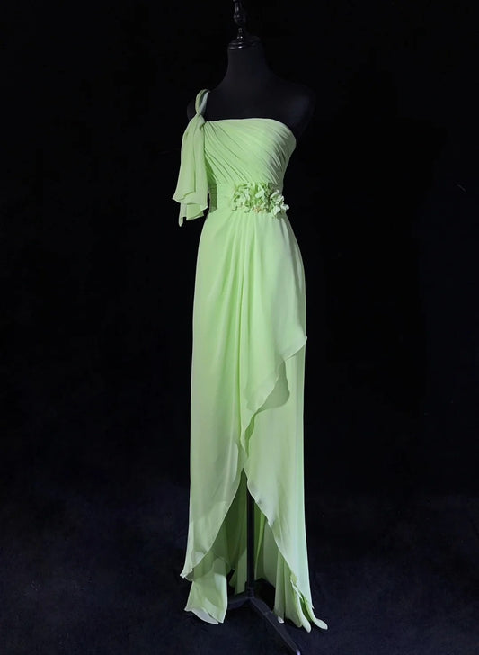 Elegant Prom Dresses One Shoulder Pleated Slit Evening Dress Gala Dress   D2917