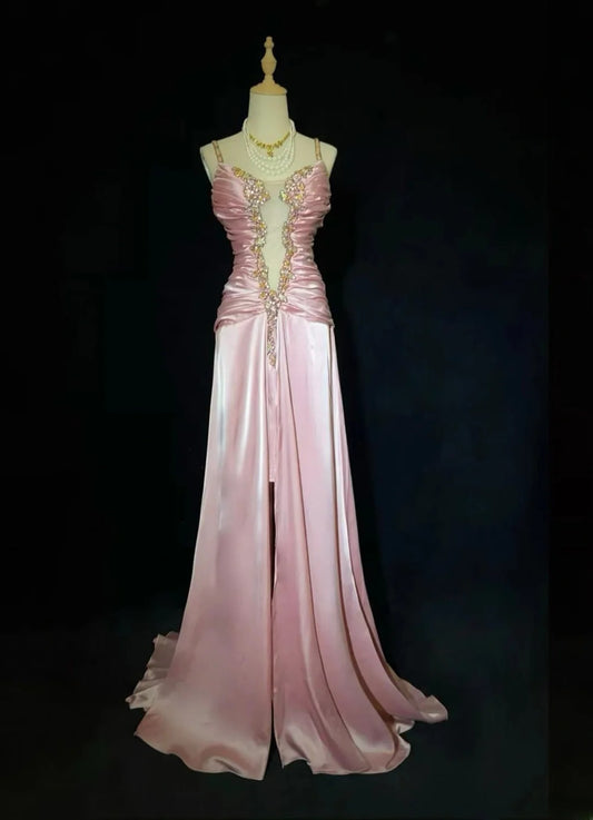 Sexy Pink Prom Dresses Spaghetti Straps Pleated Evening Dress Gala Dress Cocktail Dress   D2920