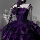 Stunning Homecoming Dress Dark Purple Spaghetti Straps Flower Tiered Short Prom Dress Birthday Party Dress    D2923