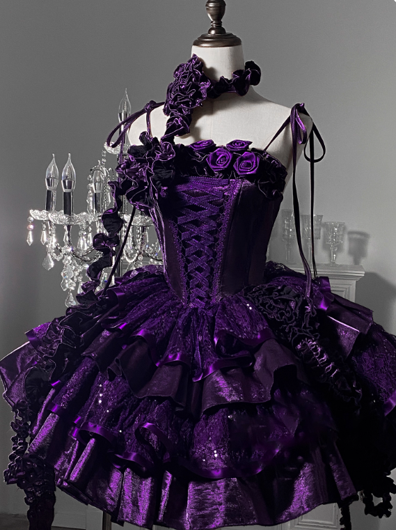 Stunning Homecoming Dress Dark Purple Spaghetti Straps Flower Tiered Short Prom Dress Birthday Party Dress    D2923