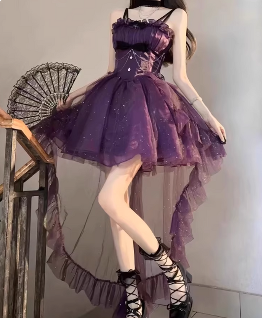 Stunning Homecoming Dress Purple Spaghetti Straps Ruffle Tulle Birthday Party Dress Short Prom Dress Cocktail Dress   D2928
