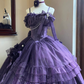 Beauty Prom Dress Purple Spaghetti Straps Pleated Tulle Ball Gown Evening Dress Quinceanera Dress  D2930