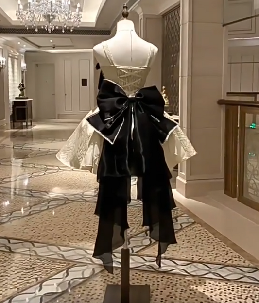 Elegant Short Prom Dress Spaghetti Straps Bowknot Cocktail Dress Homecoming Dress Princess Dress   D2932