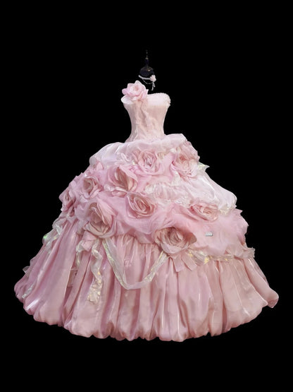 Sweet Prom Dress Strapless Pleated Ball Gown Quinceanera Dress Evening Dress    D2833