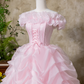 Sweet Prom Dress Pink Off Shoulder Ruffle Pleated Ball Gown Quinceanera Dress Princess Dresses  D2938