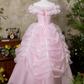 Sweet Prom Dress Pink Off Shoulder Ruffle Pleated Ball Gown Quinceanera Dress Princess Dresses  D2938