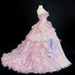 Pretty Prom Dress Strapless Lace Ruffle Ball Gown Evening Dress Sweet 16 Dress    D2838