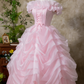 Sweet Prom Dress Pink Off Shoulder Ruffle Pleated Ball Gown Quinceanera Dress Princess Dresses  D2938