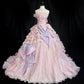Pretty Prom Dress Strapless Lace Ruffle Ball Gown Evening Dress Sweet 16 Dress    D2838